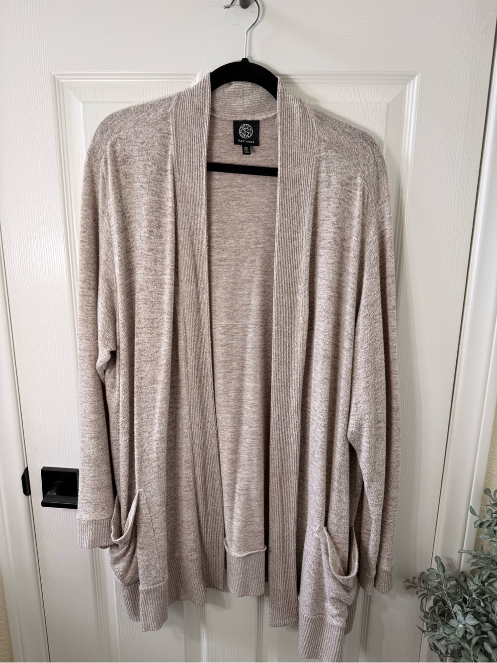 bobeau Beige Open-Front Knit Cardigan
